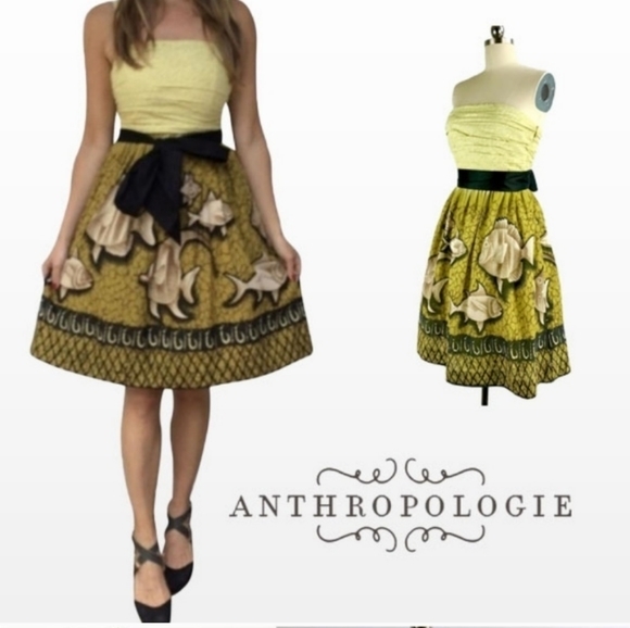 Anthropologie Dresses & Skirts - Anthropologie Virginia Vanessa Baxter Bay Fish Print Cocktail Dress Size 2